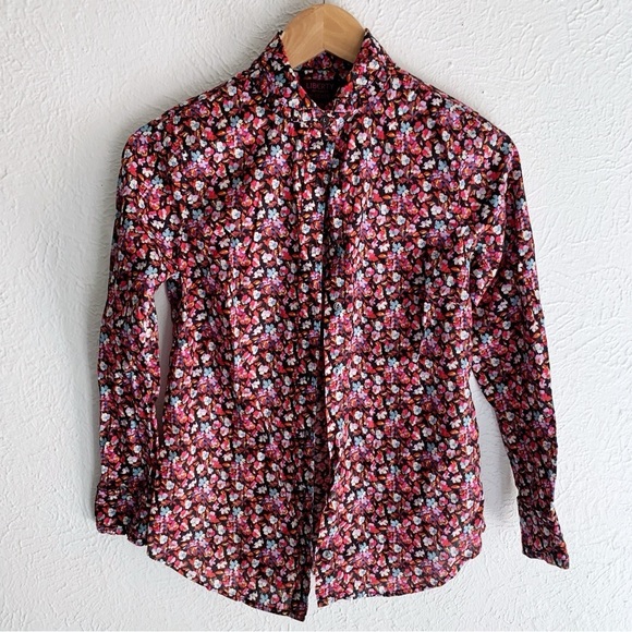 J. Crew Liberty Art Fabric Button Down Ruffle Blouse Sz 00 - Picture 1 of 5